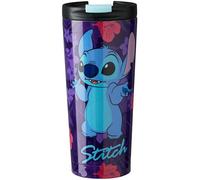 Get Trend Disney Stitch Tazza Termica da Viaggio 425ml, Acciaio Inox con Coperchio Flip, Mug Termica Isolata a Doppia Parete per Bevande Calde e Fredde (Multi Stitch)