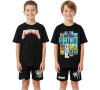 Get Trend - Fortnite Pigiama Bambino e Ragazzo 7-16 Anni, Pigiama Corto Estivo 2 Pezzi 100% Cotone con T-Shirt e Shorts, Regalo Bambino (11-12 Anni, Nero/Multi, 2 Pack)