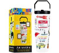Get Trend FRIENDS Bicchiere Termico con Cannuccia e Maniglia, Metallo Tazza da Viaggio 850ml, Isolamento Termico Sottovuoto a Doppia Parete (Bianco Friends)