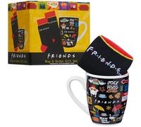 Get Trend Friends Tazza e Calze Donna e Adolescenti 35-41 EU, Set 2 Pz, Tazza Ceramica 315ml con Calzini Caldi, Regalo per Lei (Nero AOP Friends)