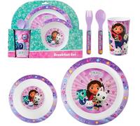 Get Trend Gabby's Dollhouse Set Stoviglie Bambini, Posate Set 5 Pz Riutilizzabile, Piatti Plastica Ciotola Tazza Cucchiaio Forchetta, BPA Gratuita (Multi Gabby's Dollhouse)