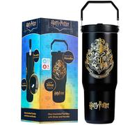 Get Trend Harry Potter Bicchiere Termico con Cannuccia e Maniglia, Metallo Tazza da Viaggio 850ml, Isolamento Termico Sottovuoto a Doppia Parete (Nero Harry Potter)