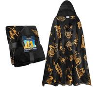 Get Trend Harry Potter Coperta con Cappuccio per Adulti 130x150 cm, Poncho Plaid in Pile Caldo, Coperta Indossabile Cosy, Regalo Originale (Nero Harry Potter)