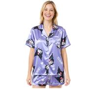 Get Trend Hello Kitty Kuromi Cinnamoroll | Pusheen Pigiama Corto Donna Estivo, Set 2 Pezzi con Camicia a Bottoni e Pantaloni, Regalo Donna (2XL, Viola Kuromi)