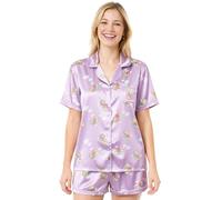Get Trend Hello Kitty Kuromi Cinnamoroll | Pusheen Pigiama Corto Donna Estivo, Set 2 Pezzi con Camicia a Bottoni e Pantaloni, Regalo Donna (L, Viola Pusheen)