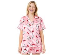 Get Trend Hello Kitty Pigiama Corto Donna Estivo, Kuromi Cinnamoroll Set 2 Pezzi con Camicia a Bottoni e Pantaloni, Regalo Donna (L, Rosa Hello Kitty)