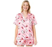 Get Trend Hello Kitty Pigiama Corto Donna Estivo, Kuromi Cinnamoroll Set 2 Pezzi con Camicia a Bottoni e Pantaloni, Regalo Donna (2XL, Rosa Hello Kitty)