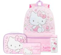 Get Trend Hello Kitty Sanrio 4 Pezzi Zaino Ragazza Set con Borsa Termica Porta Pranzo, Borraccia 500 ml Senza BPA e Astuccio (Rosa Hello Kitty)