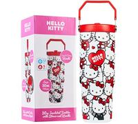 Get Trend Hello Kitty Sanrio Bicchiere Termico con Cannuccia e Maniglia, Metallo Tazza da Viaggio 850ml, Isolamento Termico Sottovuoto a Doppia Parete (AOP Hello Kitty)