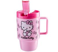 Get Trend Hello Kitty Sanrio Borraccia con Manico e Cannuccia, 500ml A Prova di Perdite Senza BPA Tazza Plastica, Riutilizzabile Travel Mug per Bevande Fredde (Rosa Hello Kitty)