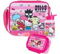 Get Trend Hello Kitty Sanrio Borsa Porta Pranzo con Porta Merenda Borraccia Bambini Senza BPA Set 3 Pz Materiale Scolastico per Viaggiare Picnic (Rosa Hello Kitty)