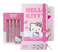 Get Trend Hello Kitty Sanrio Set Cancelleria con Quaderno Diario Penna a Sfera Astuccio Matite Stickers Anime Materiale Scolastico e Ufficio (Rosa Hello Kitty)