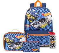 Get Trend Hot Wheels 4 Pezzi Grande Zaino Ragazzo Set per Scuola con 46 cm Zaino, Borsa Termica Porta Pranzo, Borraccia 500 ml Senza BPA e Astuccio (Multi Hot Wheels)