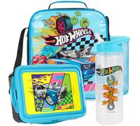 Get Trend Hot Wheels Borsa Porta Pranzo Bambini Set 3Pz con Separatore Senza BPA Porta Merenda Termico 600ml Borraccia Borsa Termica Frigo Lunch Bag Scuola Idea Regalo (Multi Hot Wheels)