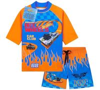 Get Trend Hot Wheels Costume Piscina Bambino Ragazzi 2 Pz Costumi Mare Pantaloncini da Bagno e Maglietta per Nuoto Spiaggia Viaggio (3-4 Anni, Blu/Arancia Hot Wheels)