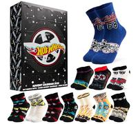 Get Trend Hot Wheels Socks, Calendario dell'avvento 2025, per ragazzi e uomini, 24 paia di calzini sportivi, conto alla rovescia di Natale, regali per i giocatori per lui (Black Hot Wheels)