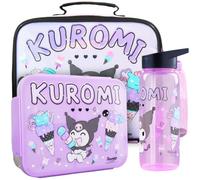 Get Trend Kuromi 3 Pezzi Set Pranzo, Borsa Termica Porta Pranzo per Bambini con Bento Lunch Box e Senza BPA Tenuta Stagna 640 ml Borraccia con Cannuccia, Ideale per Scuola Regali (Viola/Nero Kuromi)