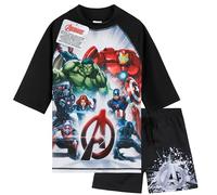 Get Trend Marvel Avengers Costume Piscina Bambino Ragazzi 2 Pz Costumi Mare Pantaloncini da Bagno e Maglietta per Nuoto Spiaggia Viaggio (9-10 Anni, Nero/Multi Avengers)