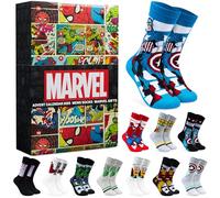 Get Trend Marvel Calendario Avvento 2025 per Uomo e Ragazzi, 24 Paia Calze Divertenti, 41-45, Tema Supereroi Spiderman Hulk Iron Man, Countdown Natale