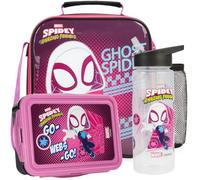 Get Trend Marvel Ghost Spider Borsa Porta Pranzo Bambini Set 3Pz con Separatore Senza BPA Porta Merenda Termico 600ml Borraccia Borsa Termica Frigo Lunch Bag Scuola Idea Regalo (Multi Ghost)