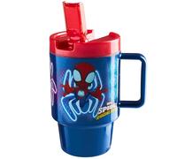 Get Trend Marvel Spiderman Borraccia con Manico e Cannuccia, 500ml A Prova di Perdite Senza BPA Tazza Plastica, Riutilizzabile Travel Mug per Bevande Fredde (Blu Spidey)