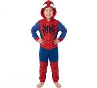 Marvel Spiderman Tuta Intera Bambino, Todo en Uno Pigiama Pile, Incappucciato Abbigliamento da Casa, Regalo Ragazzo (9-10 Anni, Blu/Rosso)