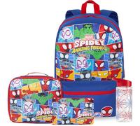 Get Trend Marvel Spidey e i Suoi Fantastici Amici 4 Pezzi Grande Zaino Ragazzo Set con 46 cm Zaino, Borsa Termica Porta Pranzo, Borraccia 500 ml e Astuccio (Blu/Multi Spidey)