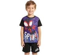Get Trend Marvel Spidey e i Suoi Fantastici Amici Pigiama Bambino 3-8 Anni, 2 Pezzi Pigiami Estivi Bambini Manica Corta, Idee Regalo Ragazzo (3-4 Anni, Nero/Multi Spin, 1 Pck)