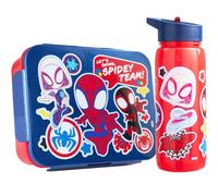 Get Trend Marvel Spidey E I Suoi Fantastici Amici Porta Pranzo Bambini, Set 2 Pezzi con Senza BPA Bento Box 3 Scomarti e Borraccia Coperchio Apribile con Cannuccia 580 ml Idea Regalo (Multi Spidey)