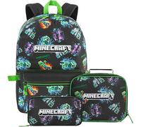 Get Trend Minecraft 3 Pezzi Capiente Grande 46 cm Zaino Ragazzo Set con Borsa Termica Porta Pranzo e Astuccio 2 Scomparti per la Scuola e il Tempo Libero (Multi Creeper)