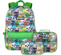 Get Trend Minecraft 3 Pezzi Capiente Grande 46 cm Zaino Ragazzo Set con Borsa Termica Porta Pranzo e Astuccio 2 Scomparti per la Scuola e il Tempo Libero (Verde/Multi Minecraft)