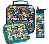 Get Trend Minecraft 3 Pezzi Set Pranzo, Borsa Termica Porta Pranzo per Bambini con Senza BPA Bento Lunch Box e tenuta stagna 600ml Borraccia con Cannuccia, Ideale per Scuola e Regali (Multi Minecraft)
