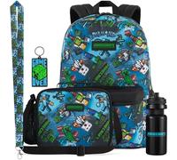 Get Trend Minecraft 5 Pezzi Capiente Grande 46 cm Zaino Ragazzo Set con Borsa Termica Porta Pranzo, Senza BPA Borraccia, Laccetto e Portachiavi (Multi Minecraft)