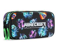 Get Trend Minecraft Astuccio Scuola Bambini, Leggero Astuccio 2 Scomparti Zip Rinforzate e 8 Elastici Fermapenne, Cancelleria Idea Regalo per Bambini Scuola (Nero/Multi Minecraft)