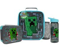 Get Trend Minecraft Borraccia, Borsa Porta Pranzo e Porta Merenda Bambini, 3Pz Set, Materiale Scolastico, Portamerenda BPA Gratuito, A Prova di Perdite (Multi Minecraft)