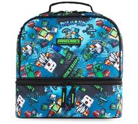 Get Trend Minecraft Borsa Termica Porta Pranzo Bambini con 2 Scomparti Isolati Doppia Zip, Borsa Pranzo con Fodera Argentata, Manico ed Etichetta ID per Scuola e Picnic, Idea Regali (Blu)