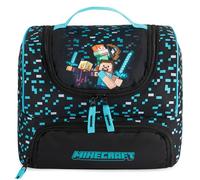Get Trend Minecraft Borsa Termica Porta Pranzo Bambini con 2 Scomparti Isolati Doppia Zip, Borsa Pranzo con Fodera Argentata, Manico ed Etichetta ID per Scuola e Picnic, Idea Regali (Blu/Nero)