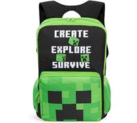Get Trend Minecraft Grande Zaino Scuola Ragazzo Zip, 46 cm Borsa Zaino Scomparti Spallacci Imbottiti Regolabili Pannello Dorsale Scuola e Gite (Nero/Verde Minecraft)