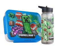 Get Trend Minecraft Porta Pranzo Bambini, Set 2 Pezzi con Senza BPA Bento Box 3 Scomparti e Borraccia Coperchio Apribile con Cannuccia 640ml, Scuola Idea Regalo (Multi Minecraft)