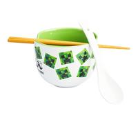 Get Trend Minecraft Set Ciotole Ramen 600ml, Ciotola di Spaghetti di Riso Giapponesi con Cucchiaino Ceramica e Bacchette di Bambù, Adatto al Microonde (Multi Minecraft)