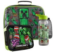 Get Trend Minecraft Set Porta Pranzo Bambini, 3 Pezzi con Bento Box, Borsa Termica Porta Pranzo e Senza BPA Borraccia Bambini, Regalo Ragazzo (Verde/Multi Minecraft)