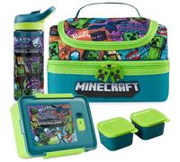 Get Trend Minecraft Set Porta Pranzo Bambini, 3 Pezzi con Borsa Termica, Lunch Box, Borraccia Bambini, Porta Merenda Termico per Scuola e Tempo Libero, Idee Regalo Bambino (Multi Minecraft)