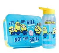 Get Trend Minions Porta Pranzo Bambini, Set 2 Pezzi con Senza BPA Bento Box 3 Scomparti e Borraccia Coperchio Apribile con Cannuccia 640 ml, Scuola Idea Regalo (Multi Minions)