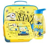 Get Trend Minions Set Porta Pranzo Bambini, 3 Pezzi Borsa Termica Porta Pranzo, Bento Box e Senza BPA Borraccia Bambini, Regalo Ragazzo (Giallo/Blu Minions)