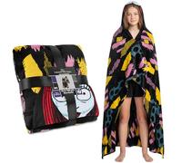 Get Trend Nightmare Before Christmas Coperta con Cappuccio per Donne, Bambini e Adolescenti 130x150 cm, Poncho Plaid in Pile Caldo, Coperta Indossabile, Regalo Originale (Nero NBC)