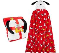 Get Trend Peanuts Snoopy Coperta con Cappuccio per Adulti 130x150 cm, Poncho Plaid in Pile Morbido e Caldo, Coperta Indossabile, Regalo Originale (Rosso Peanuts)