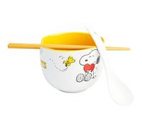 Get Trend Peanuts Snoopy Set Ciotole Ramen 600ml, Ciotola di Spaghetti di Riso Giapponesi con Cucchiaino Ceramica e Bacchette di Bambù, Adatto al Microonde (Multi Peanuts Snoopy)