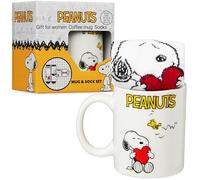 Get Trend Peanuts Snoopy Tazza e Calze Set Regalo Donna e Adolescenti, 340ml/11.5oz Tazze Ceramica e Taglia Unica Calzini Caldi, Regali per Lei (Rosa Snoopy)