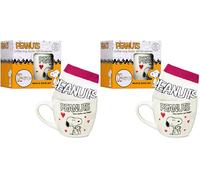 Get Trend Peanuts Snoopy Tazza e Calze Set Regalo Donna e Adolescenti, 340ml/11.5oz Tazze Ceramica e Taglia Unica Calzini Caldi, Regali per Lei (Rosa Snoopy) (Confezione da 2)