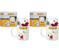 Get Trend Peanuts Snoopy Tazza e Calze Set Regalo Donna e Adolescenti, 340ml/11.5oz Tazze Ceramica e Taglia Unica Calzini Caldi, Regali per Lei (Rosso Snoopy) (Confezione da 2)